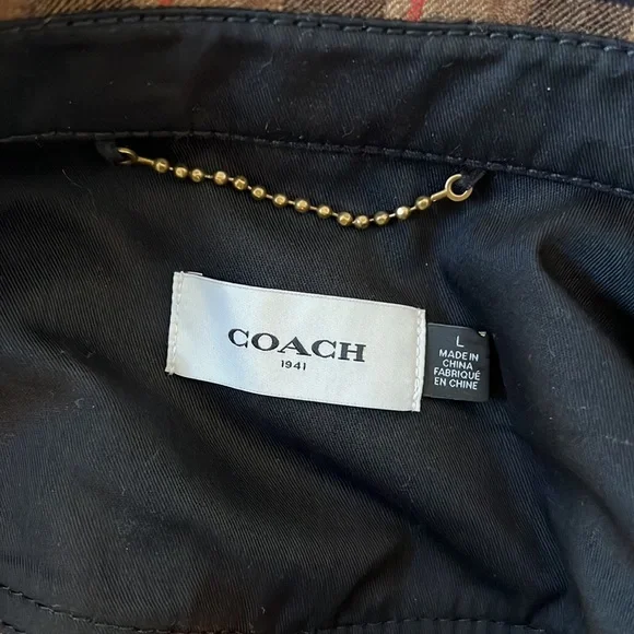 Coach men’s plaid black/tan/red heavy wool button down shirt, size Large - Picture 7 of 11